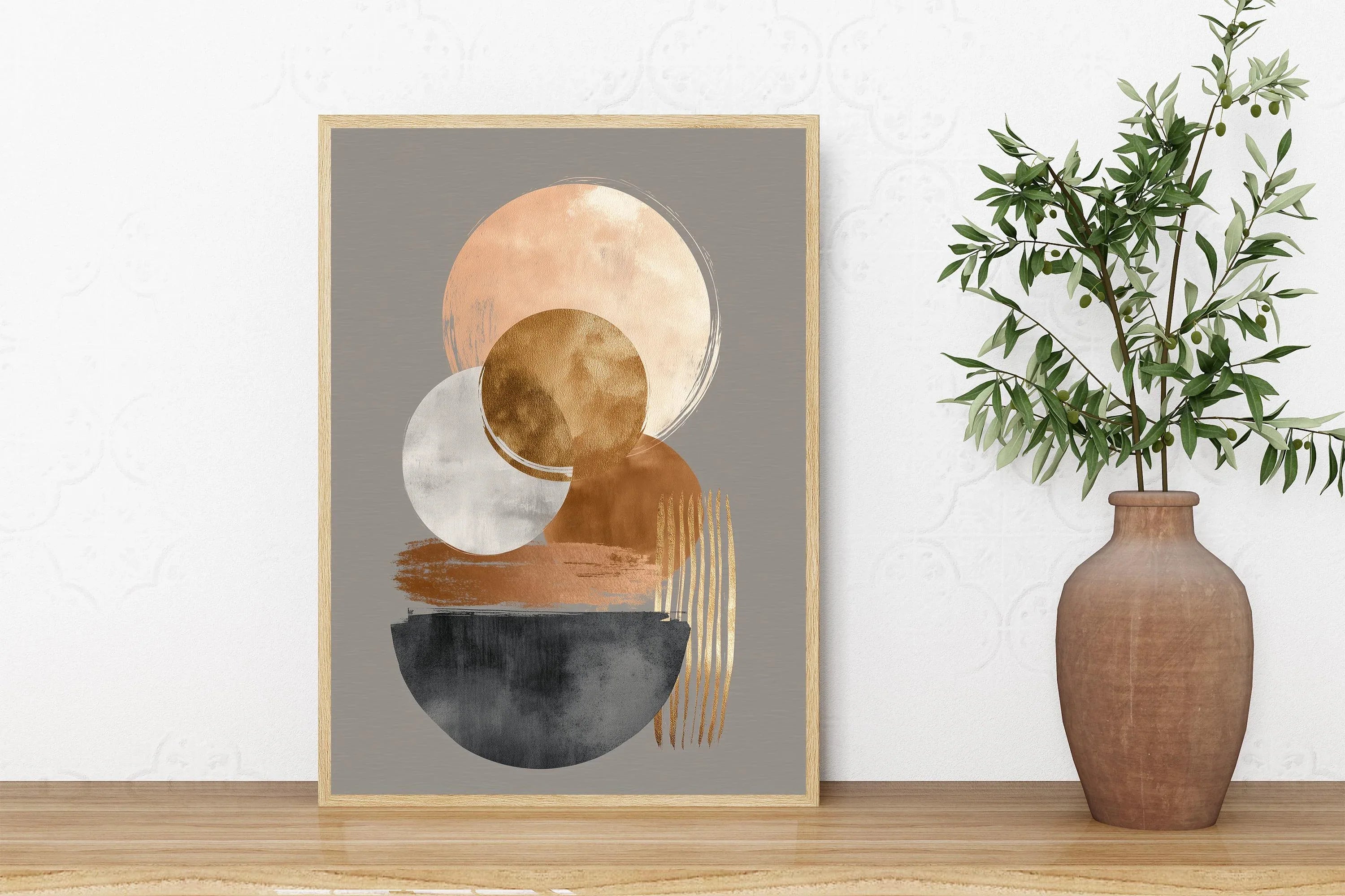 Modern abstract geometric wall art – gold, black and neutral shapes, luxury decor