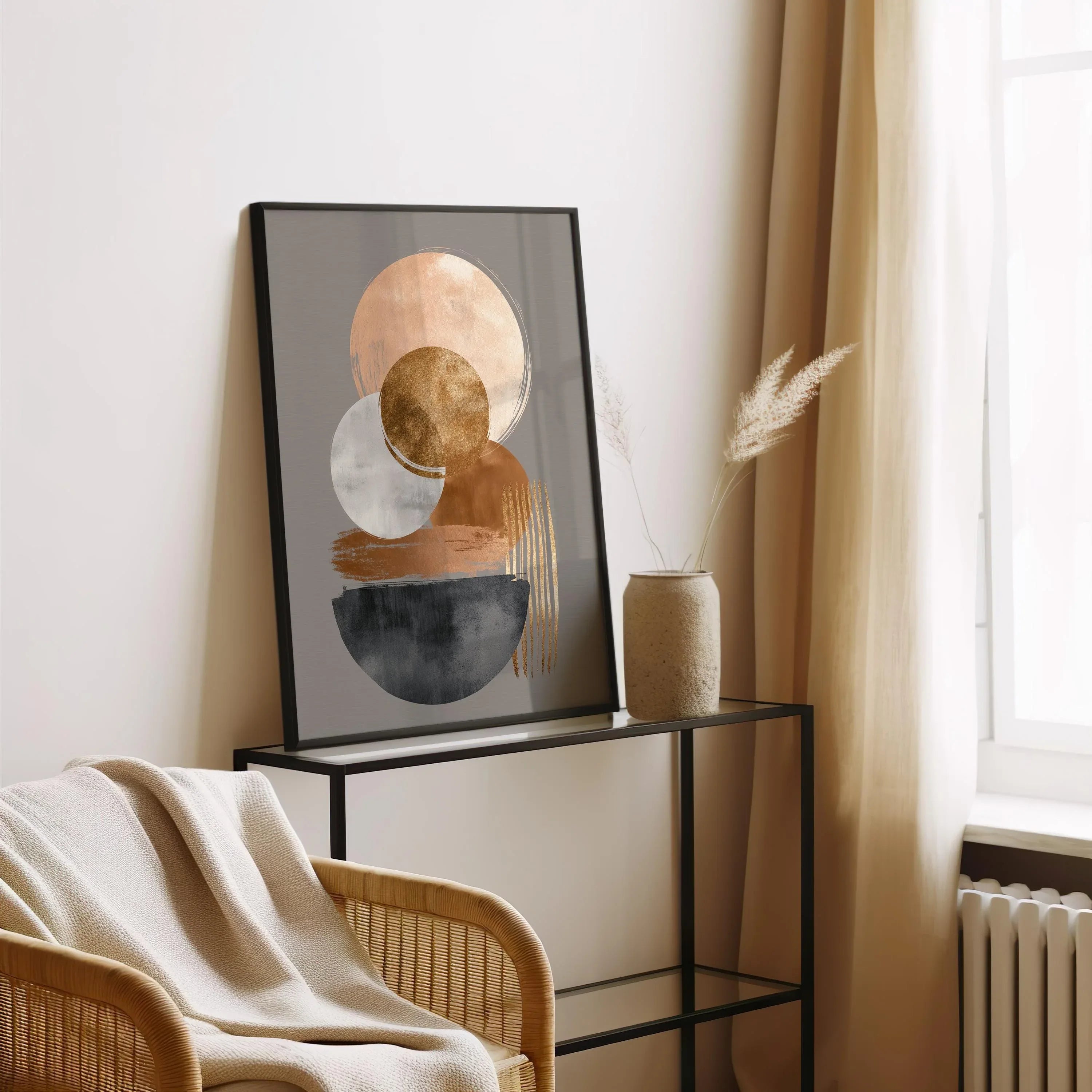 Modern abstract geometric wall art – gold, black and neutral shapes, luxury decor