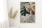Neutral minimalist monstera wall art – sage green and beige textured botanical decor