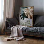 Neutral minimalist monstera wall art – sage green and beige textured botanical decor