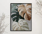 Neutral minimalist monstera wall art – sage green and beige textured botanical decor
