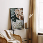 Neutral minimalist monstera wall art – sage green and beige textured botanical decor
