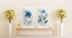 Navy blue spring meadow floral watercolor wall art set of 2 with wildflowers and grasses