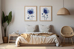 Navy blue wildflower watercolor wall art set of 2 featuring dried meadow flowers
