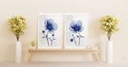 Navy blue wildflower watercolor wall art set of 2 featuring dried meadow flowers
