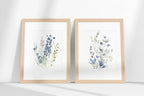 Navy blue wildflower watercolor meadow wall art set in contemporary wooden frame