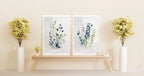 Navy blue wildflower watercolor meadow wall art set in contemporary wooden frame