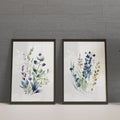 Navy blue wildflower watercolor meadow wall art set in contemporary wooden frame