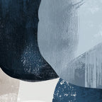 Navy blue and gray geometric abstract wall art set of 3 with textured brushwork design