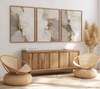 Neutral abstract gold and grey marble wall art set of 3 displayed in sleek wooden frame
