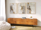 Neutral abstract gold and grey marble wall art set of 3 displayed in sleek wooden frame