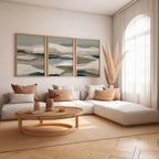 Neutral earth tones abstract landscape wall art set of 3 with layered horizon design