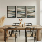 Neutral earth tones abstract landscape wall art set of 3 with layered horizon design