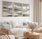 Neutral earth tones abstract landscape wall art set of 3 with layered horizon design