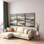 Neutral earth tones abstract landscape wall art set of 3 with layered horizon design