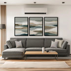 Neutral earth tones abstract landscape wall art set of 3 with layered horizon design