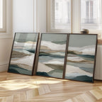 Neutral earth tones abstract landscape wall art set of 3 with layered horizon design