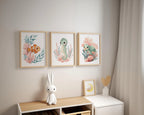 Ocean animals watercolor nursery wall art set of 3 with clownfish seahorse and turtle