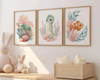 Ocean animals watercolor nursery wall art set of 3 with clownfish seahorse and turtle