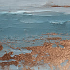 Ocean blue and copper abstract textured triptych wall art with coastal wave design