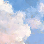 Pastel cloud triptych wall art set of 3 with dreamy blue sky and soft white clouds