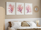 Pink coral watercolor wall art set of 3 with nautical purple-to-pink gradient coral branches