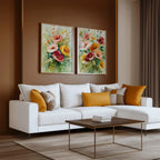 Watercolor poppy bouquet wall art set – soft pink and coral wildflower arrangement on white