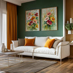 Watercolor poppy bouquet wall art set – soft pink and coral wildflower arrangement on white