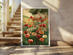 Poppy meadow oil painting wall art – vibrant red and orange wildflowers in a lush green landscape