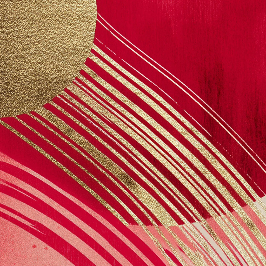 Red and gold abstract triptych wall art set of 3 – bold metallic energy on dark background