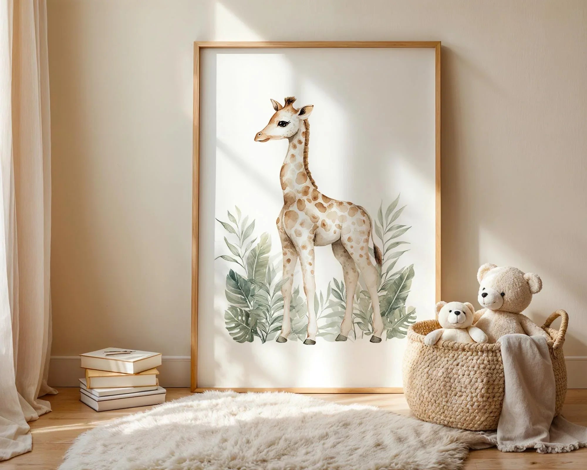 Safari nursery wall art set of 3 – vibrant watercolor elephant, lion, and giraffe