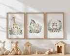 Safari nursery wall art set of 3 – vibrant watercolor elephant, lion, and giraffe