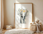 Safari animal wall art with floral crowns – adorable girl nursery set in pink watercolor