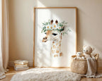 Safari animal wall art with floral crowns – adorable girl nursery set in pink watercolor