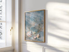 Seashells and starfish beach wall art – coastal photography in sandy beige and ocean blue tones