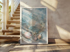 Seashells and starfish beach wall art – coastal photography in sandy beige and ocean blue tones