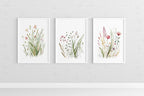 Wildflower farmhouse wall art set of 3 – vintage floral meadow decor in earthy tones