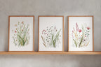 Wildflower farmhouse wall art set of 3 – vintage floral meadow decor in earthy tones