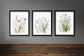 Wildflower farmhouse wall art set of 3 – vintage floral meadow decor in earthy tones