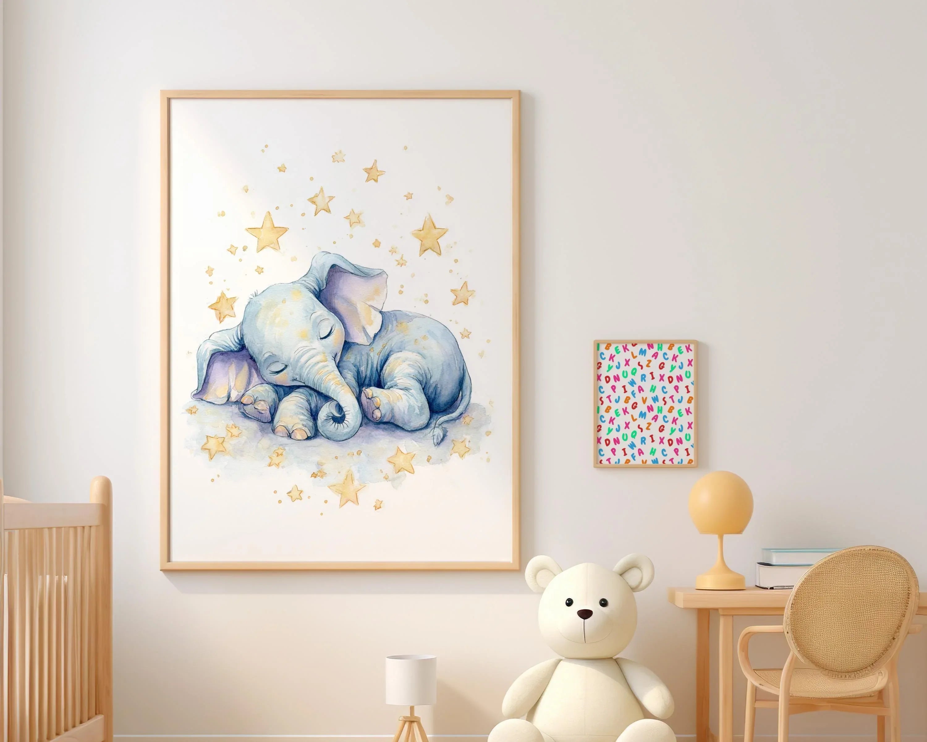 Sleeping safari animals nursery wall art set of 3 – moon stars and clouds watercolor