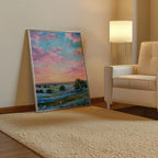 Sunset over blue wildflowers – pastel impressionist landscape wall art