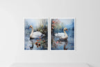 Swan lake calming wall art – serene white swan on tranquil misty water