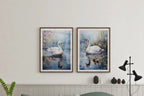Swan lake calming wall art – serene white swan on tranquil misty water