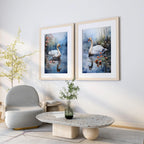 Swan lake calming wall art – serene white swan on tranquil misty water