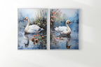 Swan lake calming wall art – serene white swan on tranquil misty water