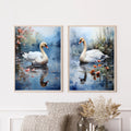 Swan lake calming wall art – serene white swan on tranquil misty water