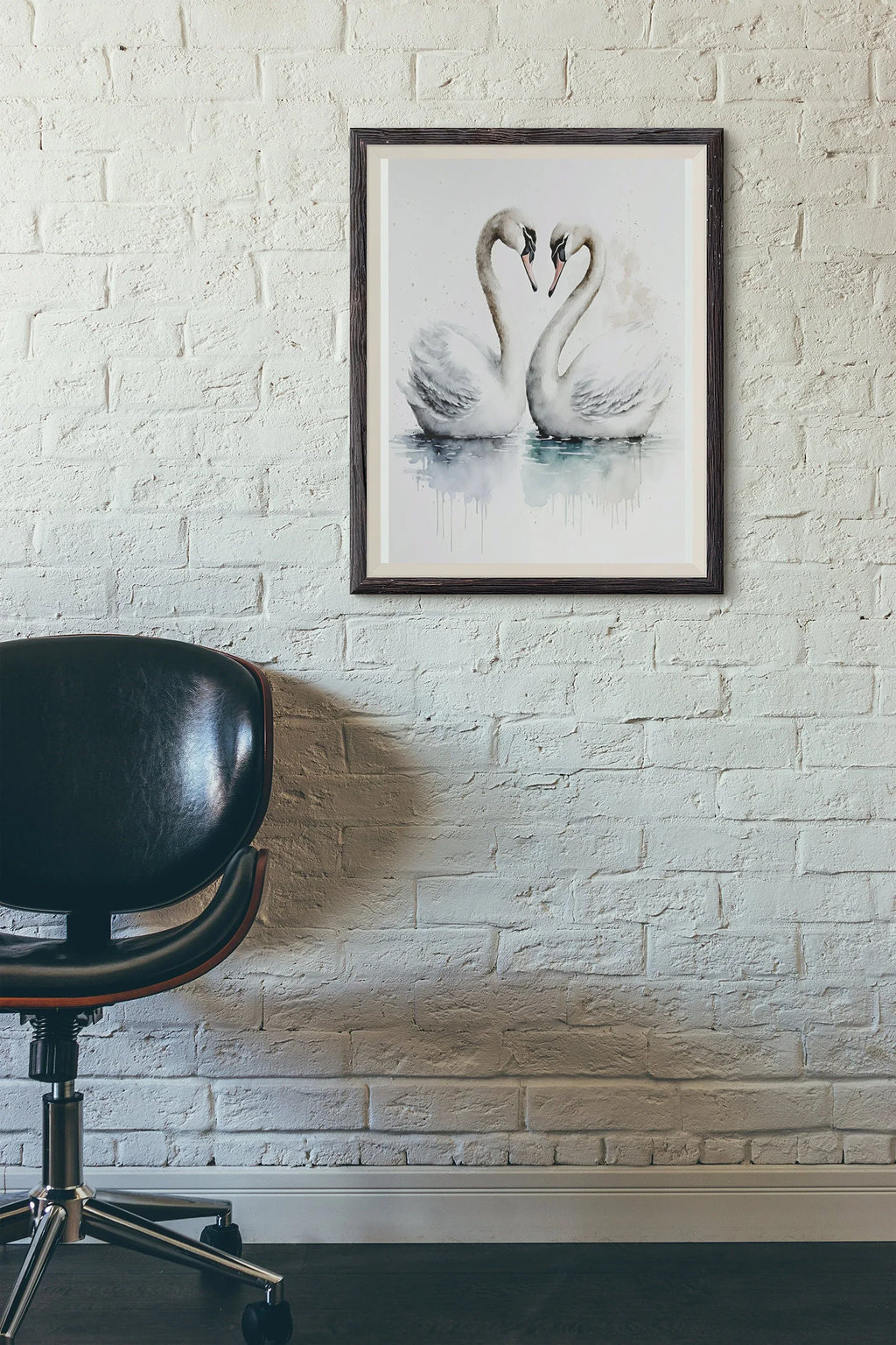Pair of swans watercolor wall art – romantic elegant bird painting set of 2