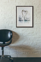 Pair of swans watercolor wall art – romantic elegant bird painting set of 2