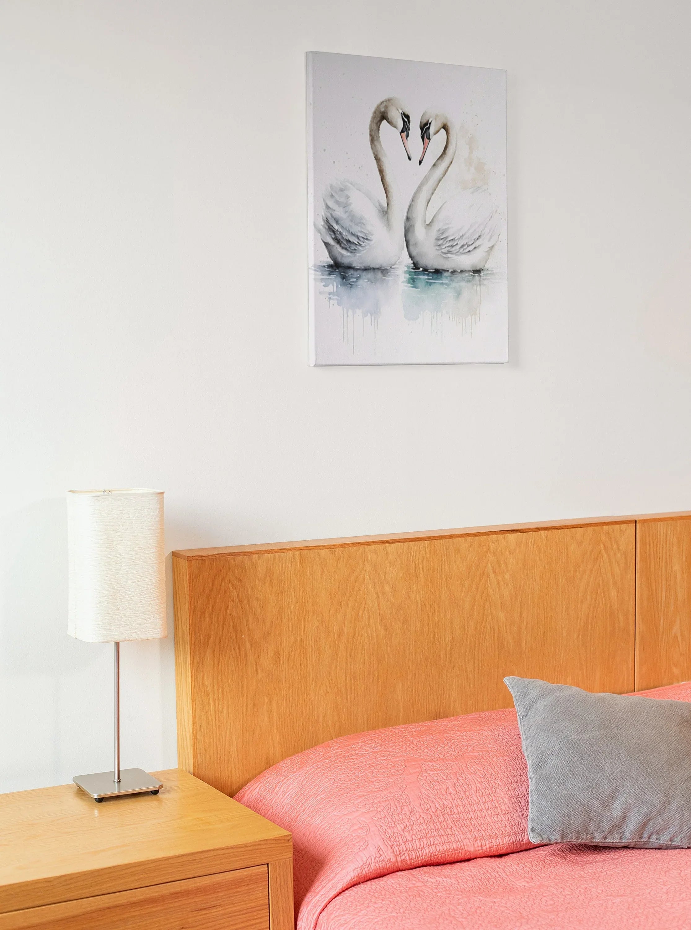 Pair of swans watercolor wall art – romantic elegant bird painting set of 2