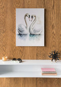 Pair of swans watercolor wall art – romantic elegant bird painting set of 2